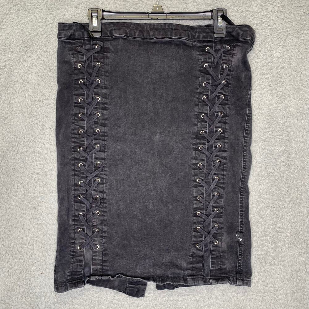 Tripp NYC womens 14 black denim corset lace up pencil skirt grunge pink goth y2k